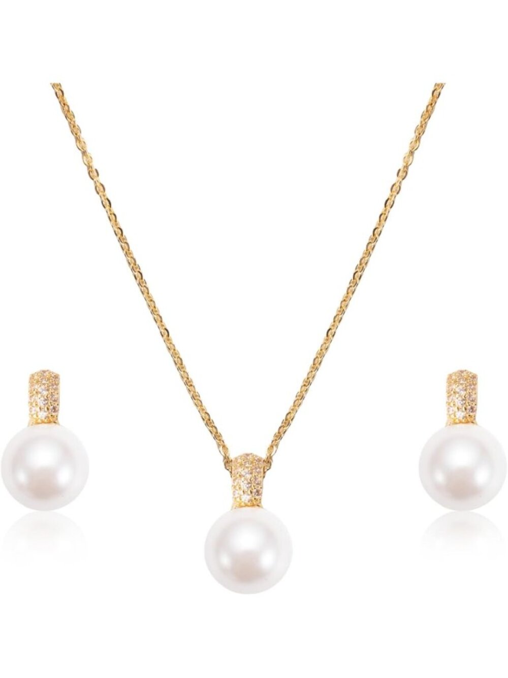 Pearl Jewelry Set for Women 14K Gold Silver Plated Necklace and Earrings